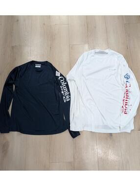 Lot Of 2 Mens Columbia PFG White USA Long Sleeve Pullover Fishing Shirts Size M